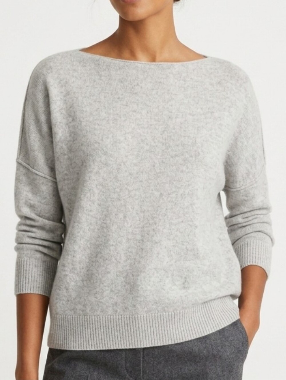 Lafayette 148 Cashmere Sweater L Gray Relaxed Boatneck Dolman Drop Shoulder